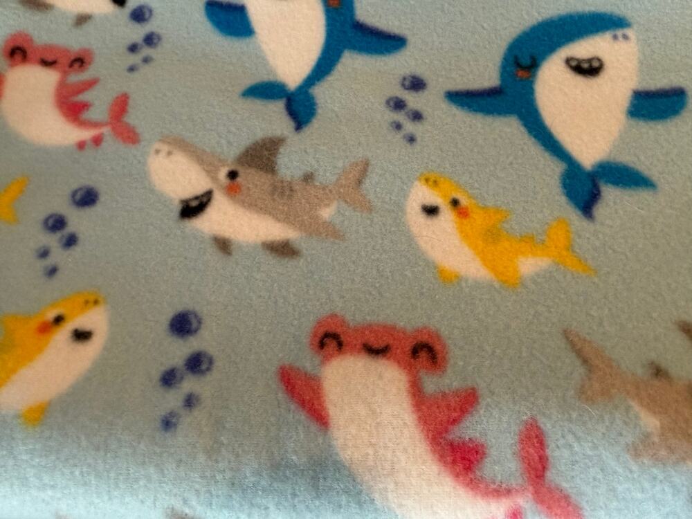 Set of 3 Critter Nation Fleece Cage Liners Velcro Baby Blue Shark Print & Gray